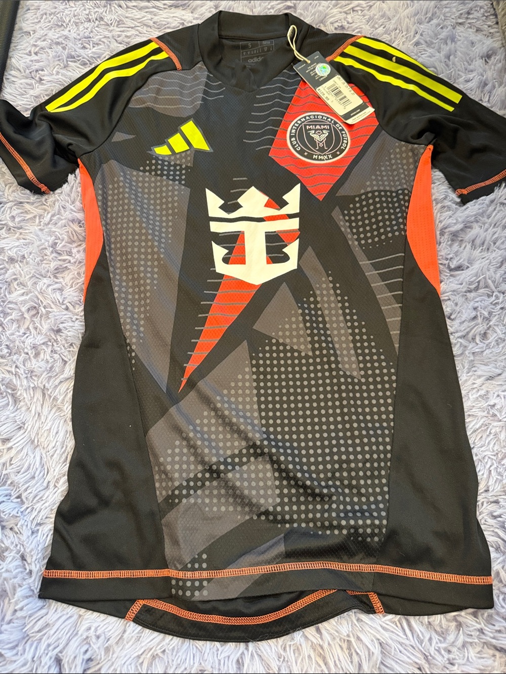 adidas Black Miami Graphic Soccer Jersey with Neon Yellow Stripes